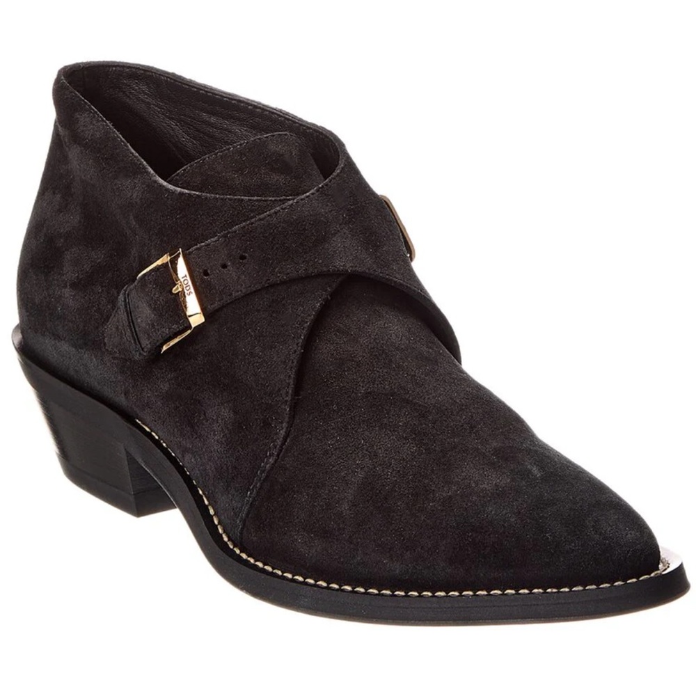 Tod’s Gomma Black Suede Ankle Booties 8.5